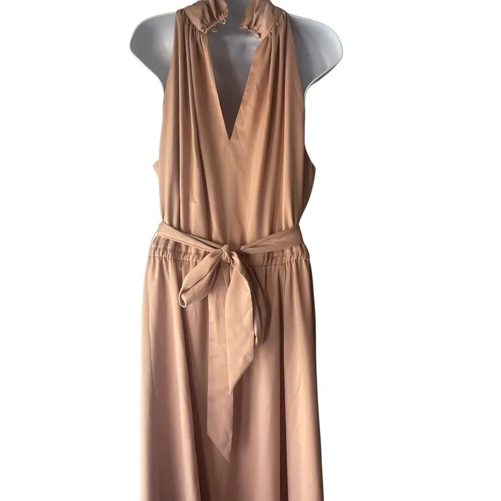 Anne Klein NWT Size Large Dusty‎ Rose Pink Formal Wedding Halter Midi Dress